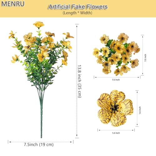 12 Bundles Artificial Flowers for Outdoor UV Resistant and Realistic, Faux Daisy Fake Flowers with Eucalyptus Leaves for Porch, Patio, Planter, Window Box, Home, Garden Decor - color: Yellow