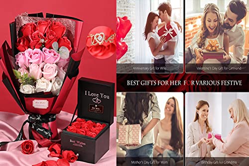 EIGHTOWN Roses Bouquet Artificial Flower - Preserved Red Rose Flowers with Love Necklace for Her - Unique Gifts Valentine's Day, Mother's Day, Thanksgiving, Birthday, Anniversary - color: Pink and Red