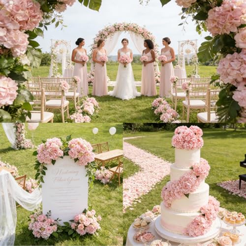 6PCS Realistic Artificial Silk Hydrangea Flowers, Premium Fake Hydrangea Flowers Bouquet with Stems, Full Faux Hydrangea Blooms for Home Wedding Table Party Office Decorations(Light Pink) - color: Light Pink