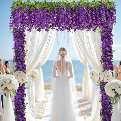 U'Artlines 10Pcs 7.2 Ft/Piece Artificial Wisteria Garland Silk Fake Purple Wisteria Flowers Hanging Greenery Vines Garlands Rattan for Home Garden Wedding Arch Party Indoor Outdoor Décor - color: Purple