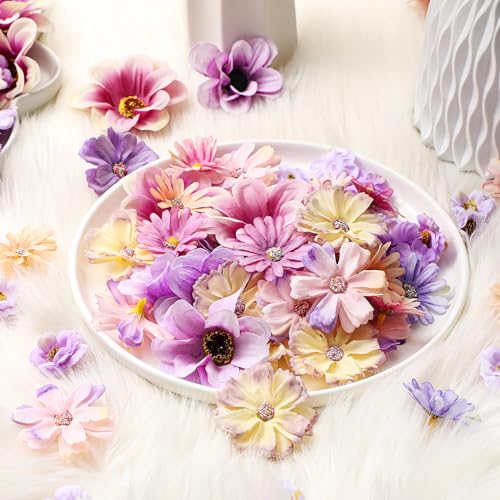 Cindeer 217 Pcs Mini Silk Flower Heads Bulk, Small Fake Flowers for Crafts Artificial 3D Loose Fabric Flower for Crafts DIY Wedding Party Hair Cap Dresses Decorations(Purple Series) - color: Purple Series