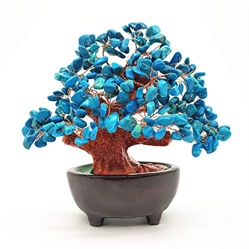 Colorsheng 7 Inch Quartz Crystal Money Tree Bonsai Feng Shui Gem Decoration for Wealth and Luck (Blue) - color: Blue