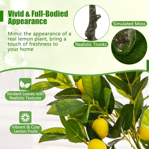 Goplus Artificial Lemon Tree, 48" Tall Fake Lemon Plant, Pre Potted Faux Lemon Tree with Cement Pot, Plastic Lemon Fruit Tree for Home Decor Living Room Office