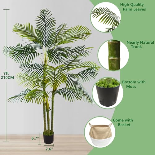 Warmplants Artificial Palm Tree, 7ft Fake Areca Palm Plant with Basket, Large Faux Phoenix Palm UV Resistant Plants for Indoor Outdoor Home Garden Patio Office Décor - color: Palm, size: 7ft