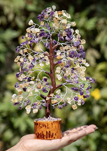 Crocon® Amethyst & Citrine Tree Crystal Tree of Life Birthday Gifts for Women Gemstone Tree Healing Stones Home, Shelf & Room Decor, Money Tree Positive Feng Shui Tree Bonsai Good Luck Spiritual Gift - color: Amethyst + Citrine (Silver Wire)