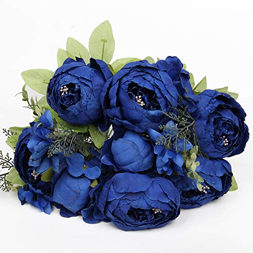 Silk Peony Bouquet Vintage Artificial Peonies Flower for Home Wedding Party Decor (1pcs, Royal Blue) - color: Royal Blue
