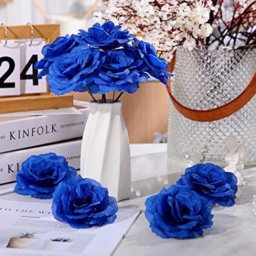Yunlly 100 Pcs Artificial Flowers Fake Silk Roses Long Stem Rose Bouquet Wedding Party Home Decor for DIY Baby Shower Centerpieces Tables Home Decorations(Blue) - color: Blue