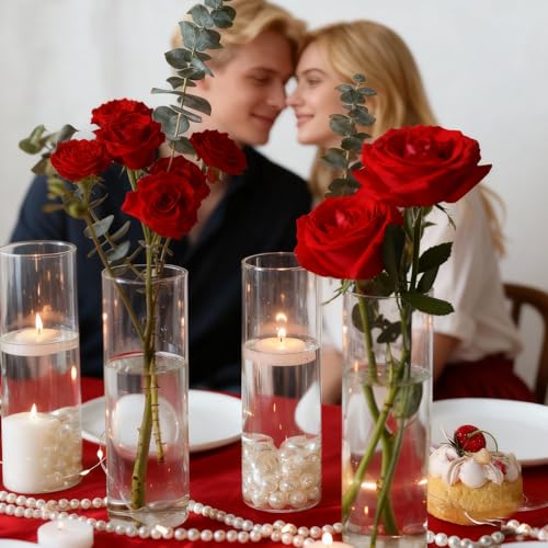 16Pcs Glass Cylinder Bud Vases for Centerpieces, 7.7 Inch Tall Clear Flower Vases in Bulk, Floating Candle Holder for Wedding, Party, Home Decor, Birthday, Decoration, Anniversary, Baby Shower