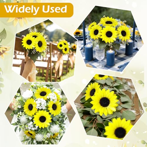 Coferset 40pcs Fake Sunflower Heads with Stems, 4" Sunflower Artificial Silk Flower Heads for Crafts, Sunflower Decorations for Birthday Party Baby Shower Wedding Bathroom Home Decor(Bright Yellow) - color: Bright Yellow-40pcs