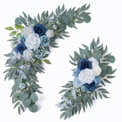 ponatia Wedding Arch Flowers (Pack of 2), Artificial Dusty Blue Flowers & Welcome Signs Decorations for Wedding Ceremony Reception - color: Dusty Blue