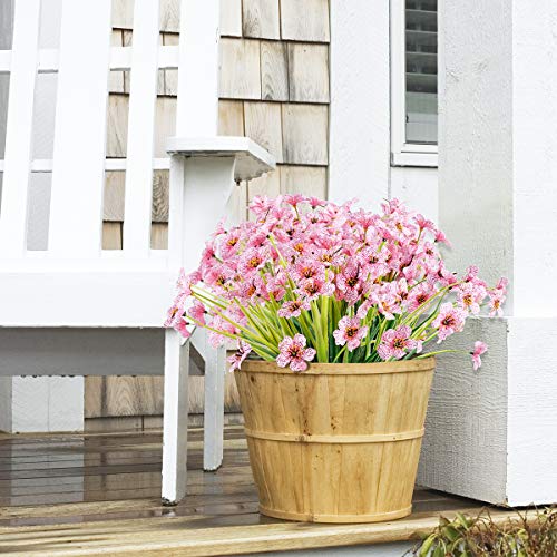 JEMONG 12 Bundles Artificial Flowers Outdoor UV Resistant Fake Flowers No Fade Faux Plastic Plants Garden Porch Window Box Decorating (Pink) - color: Pink, size: 12Bundles