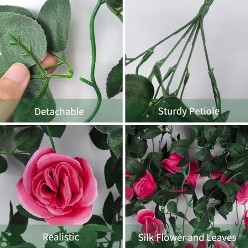 RECUTMS 2PCS Artificial Hanging Rose Flower Plants, 37 Inch Red Fake Silk Floral Ivy Garlands for Home Room Garden Front Porch Wedding Arch Labor Day Summer Break Party Indoor Outdoor Greenery Decor - color: Rose Red, size: 2 pcs