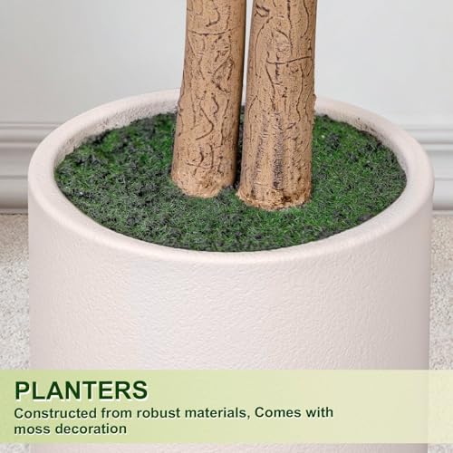 Artificial Ficus Tree 5FT Tall, Faux Ficus Tree Indoor Outdoor, Fake Silk Ficus Plant with Planter, Lifelike Leaves Large Potted Floor Tree for Home Office Living Room Porch Decor - size: 5ft