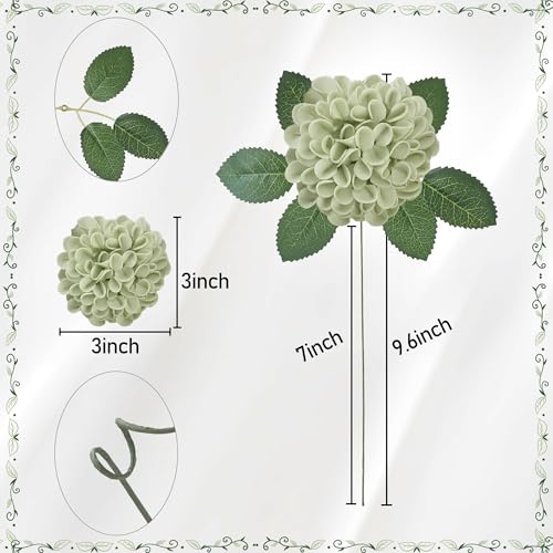 Artificial Flowers, 100pcs Artificial Rose for DIY Wedding Bouquets Centerpieces Arrangements, Sage Green Dahlia Flowers with Stem for Bridal Shower Party Home Decorations - color: Sage Green Dahlia, size: 100pcs