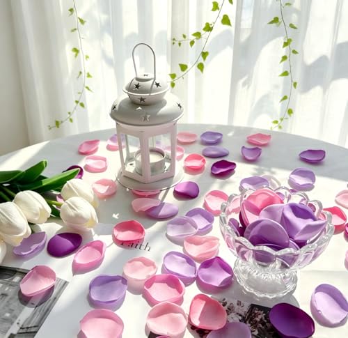 ZOOYOO 200Pcs Silk Rose Petals for Romantic Night, Pink and Purple Fake Flower Petals for Wedding Centerpieces, Aisle Scatter, Flower Girl Basket, Party and Table Decoration - color: Pink and Purple