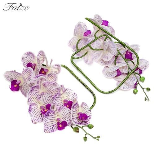 Fnize Faux Orchid Stems Artificial Flowers Phalaenopsis 38 Inch 2pcs Real Touch Latex 9 Large Petals Purple Pattern - color: Purple Pattern