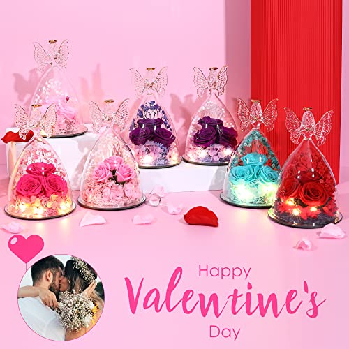 Mothers Day Rose Gifts for Women Preserved Real Flower in Glass Angel Figurines Roses for Delivery Prime Birthday Gifts for Mom Grandma Girlfriend Wife Her, Dark Blue - color: Dark Blue