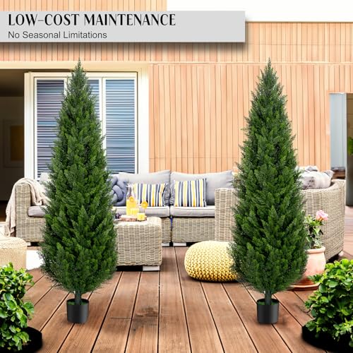 AOKIIE 6FT Artificial Cedar Topiary Trees Set of 2，72 Inch Tall UV Protection Fake Cypress Trees for Outdoors, Realistic Potted Pine Plants for Patio, Porch, Home, Doorway Decor