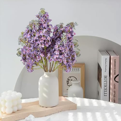 4PCS 25.6inch Lilac Artificial Flowers Purple Fake Delphinium Long Stem Silk Real Touch Flower Faux Lilac Floral Arrangement for Tall Vase Table Centerpieces Wedding Garden Home Decoration（Purple） - color: 25.6inch Purple