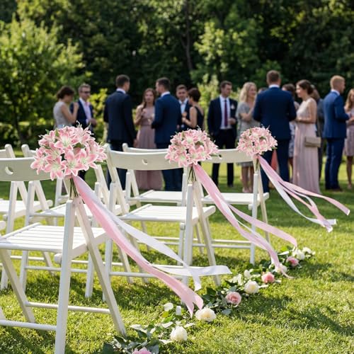 4 Bundles Pink Lily Artificial Flowers 20Heads Fake Lilies with Stems 12.2" Faux Silk Flowers for Wedding Mother's Da Baby Shower Party Easter Home Table Centerpieces Floral Arrangements (Pink) - color: Pink