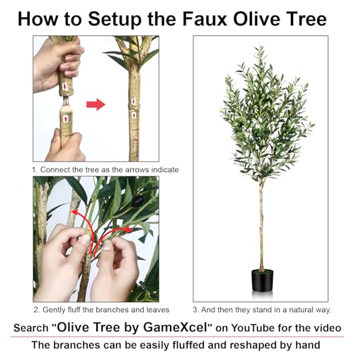 6FT Olive Tree Artificial Indoor - Tall Faux Olive Tree with Wood Trunk and Lifelike Fruits - Fake Plants in Pot for Home Office Living Room Decor - size: 6ft