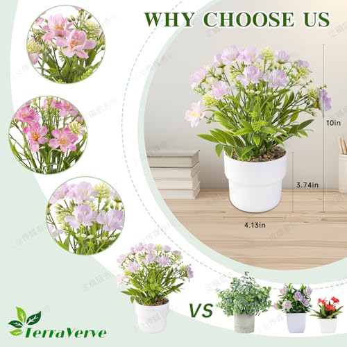 3-Piece Artificial Table Plant ， Lifelike Indoor Plants for Home, Office, Bedroom, Bathroom Decor ，Rustic Farmhouse Style mini Potted plantsry - color: Pink/Red /Purple