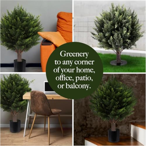 AUMMOOH Artificial Topiary Cedar Trees Outdoor (2, 15.7 inch 2 PCS) | UV protected ,High Density.Pet Friendly .