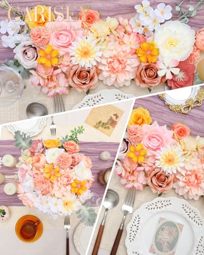 Garisey Artificial Flowers Combo, Mix Silk Flowers Roses, Peonies, Dahlias with Stems for DIY Wedding Bridal Bouquet, Baby Shower, Table Centerpieces, Home Decor, Floral Arrangements-Champagne Powder - color: Champagne Powder