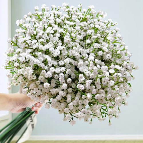 36 Pcs Babys Breath Artificial Flowers, Baby Breath Flowers Artificial Bulk Long Stem Fake Babies Breath Faux Gypsophila White Flowers Artificial for Decoration (No Eucalyptus Stems) - color: White, size: 36 Pcs