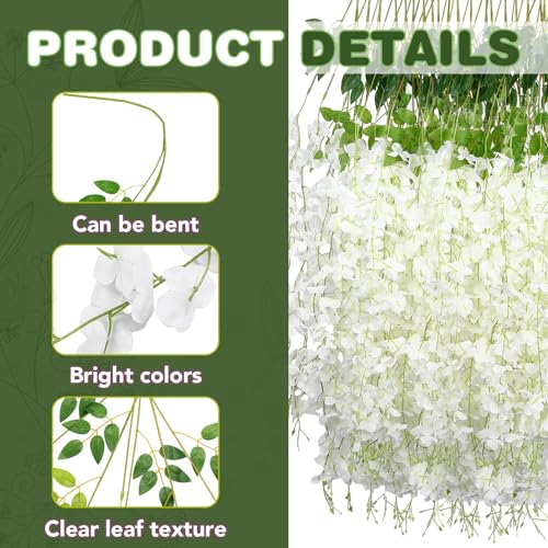Alotiki Wisteria Hanging Flowers,Fake Hanging Flowers, Wisteria artificiales Garland for Home Wedding Arch Floral Party Garden Ceremony Outdoor Decor,3.6 feet Long(50,White) - color: White, size: 50