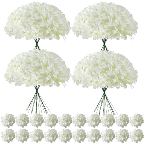 100 Pcs Faux White Hydrangea Artificial Flowers Bulk, Fake Silk Hydrangea Flowers Heads with Stems for Wedding Decorations Garden Party Baby Shower Porch Home Decor Table Centerpieces - color: Ivory, size: 100 Pcs