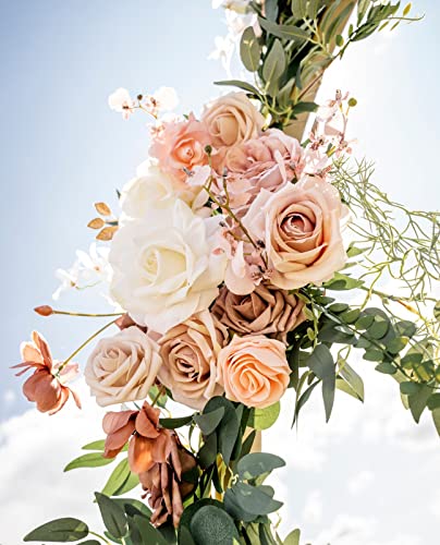 FACINOC Roses Artificial Flowers Bouquet Combo Box Set Fake Flower Bulk for DIY Bridal Baby Shower Decorations Wedding Centerpieces for Table Silk Floral Arrangements Party Home Decor Indoor Peach - color: Pastel Peach, Beige