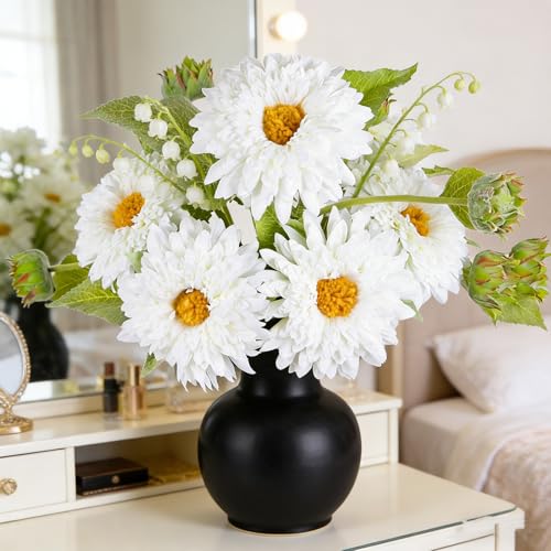 Kimura's Cabin 5Pcs White Sunflowers Artificial Flowers with Long Stems Fake Large Sunflowers Silk Faux Bouquet for Wedding Floral Arrangements Home Garden Birthday Party Indoor Decor(White) - color: White