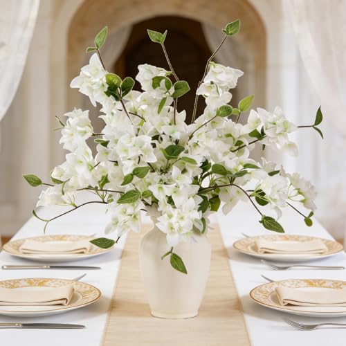 HCTCPALS Artificial Flowers for Outdoors 10 Pcs Bougainvillea Plant Realistic Silk Fake Flowers for UV Resistant Faux Plants Outdoor Indoor Outside Front Porch Hanging Planter Decoration-30” White - color: Bougainvillea White