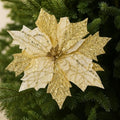 Deekin 12 Pcs 8.5 Inch Poinsettia Artificial Christmas Large Flower with Clips and 4.72 Inch Floral Picks Christmas Tree Decoration Fake Poinsettias Ornaments DIY Xmas Wreath Party Decor(Gold)