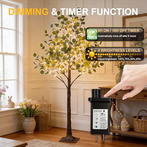 Lightshare 6FT Lighted Eucalyptus Tree 270L Warm White LED Artificial Greenery with Lights for Wedding Holiday Home Party Decoration Indoor Outdoor - size: 6ft