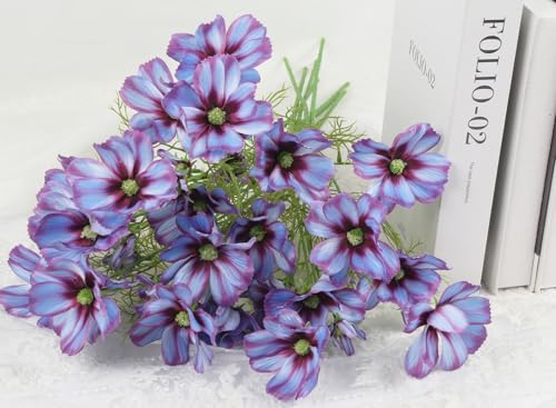 IPOPU 40 Heads Cosmos Flowers Artificial Purple Artificial Daisies 8Pcs Realistic Wildflowers for Home Decor Wedding Party Office Living Room Arrangement - color: Purple
