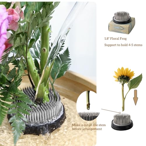 Water Lotus Bowl Planter Kit - Japanese Compote Bowl Ikebana Vase Set w/ 1.8" Floral Frog- Ideal for Ikebana, Flower Arrangement & Hydroponic Planting (Ice Crackle Celadon) - color: Crackle Celadon