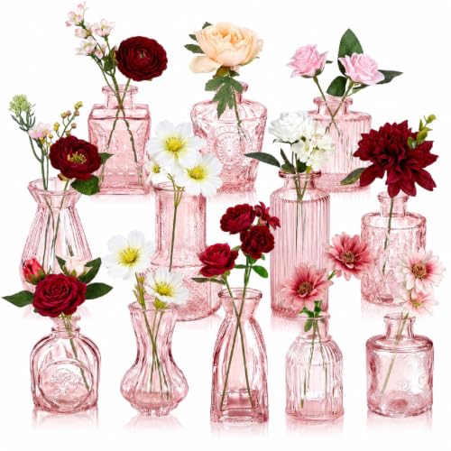 36 Pcs Artificial Flowers Table Centerpiece with Vases Colorful Wildflower Centerpieces Silk Flower Arrangement for Wedding Baby Shower Table Centerpieces Party(Multi Color,Pink) - style: Multi Color