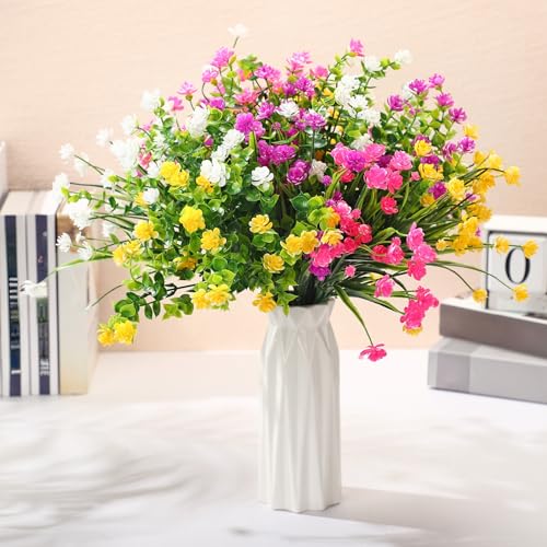 WILLBOND 12 Bundles Artificial Flowers Outdoor, UV Resistant Faux Artificial Plants Shrubs Plastic Flower Bulk for Hanging Planter Porch Window Home Spring Summer Decor(Cute Color) - color: Cute Color