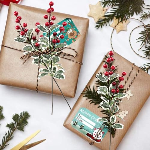 10 Pcs Christmas Flowers Artificial Red Berry Picks Decor, Holly Berries Stems, Christmas Tree Decoration, Winter Bouquet Silk Floral Arrangements Home Outdoor Indoor Ornaments