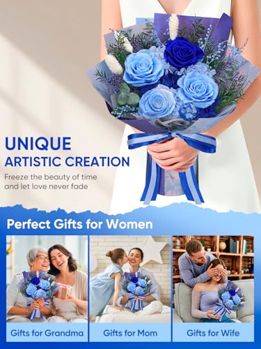 Bessol Flowers for Delivery Preserved Flower Bouquet Forever Fresh Flowers Birthday Gifts for Women Mom Anniversary Red Real Rose Gifts for Grandma Wife Girlfriend Sister Her from Daughter - color: Royal Blue Preserved Flower Bouquet, size: Small