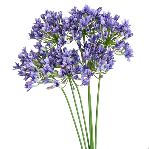 Htmeing 6PCS Artificial Agapanthus Flowers Long Stems Silk Lily Flowers for Home Hotel Flower Arrangement Party Decor (White Purple) - color: White Purple
