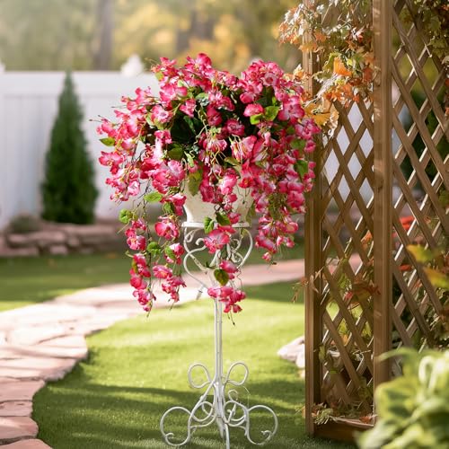 Hibiscus Artificial Hanging Flowers Plants for Outdoors 4 Pcs Fake Flower Faux Silk Hibiscus Long Trailing Vines Realistic Flower for Outside Front Door Porch Patio Balcony Garden Yard (4 Pcs Pink) - color: 4 Pcs Pink