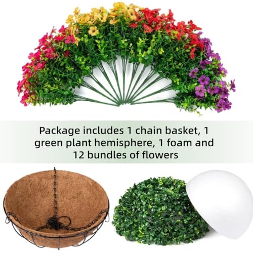 Artificial Flowers Hanging Basket for Outdoor Decoration UV Resistant Silk Flowers with Eucalyptus Leaves Faux Green Plant for Spring Summer Garden Porch Patio Balcony Yard Decor - color: Multi Color