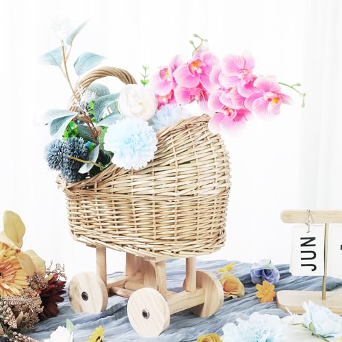 VICASKY Cute Small Basket Handle Baby Shower Basket Rattan Flower Girl Basket for Wedding Dec