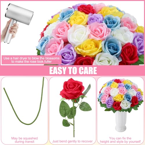 36 Pcs Mixed 6 Color Artificial Roses with Long Stems, Fake Silk Rose Artificial Flowers Bulk for Bridal Wedding Bouquet Centerpiece Ball Arrangement Party Decor - color: Mixed 6 Color