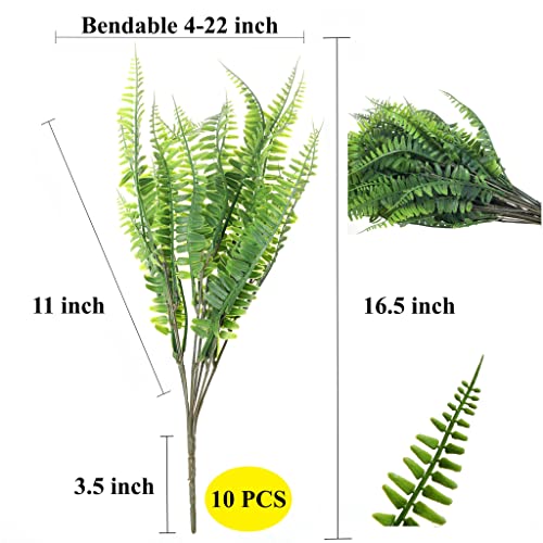 Grand Verde Boston Ferns Artificial Plants Bulk Faux Greenery Plastic Shrubs Real-Touch Bush DIY Outdoor Decoration Indoor Home Decor, 10pcs (Dark Green) - color: Dark Green