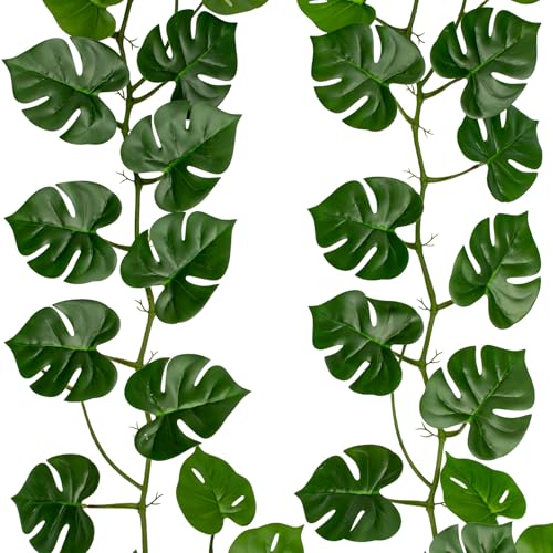 2Pcs Artificial Monstera Leaves Vines 4ft Fake Hanging Plant Ivy Vines Greenery Garland Faux Tropical Vine Decor for Wall Jungle Luau Beach Birthday Party Indoor Outdoor Home Décor - color: Monstera#style 2