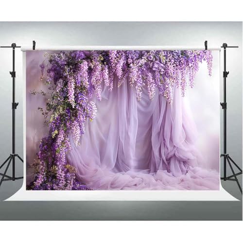 Purple Lavender Curtain Photography Background Lavenders Backdrops Curtain for Parties Backdrop Lavender Tulle Decor for Birthday Party Wedding Bridal Shower Floral Backdrop(Purple, 9x6feet) - color: Purple, size: 9x6feet
